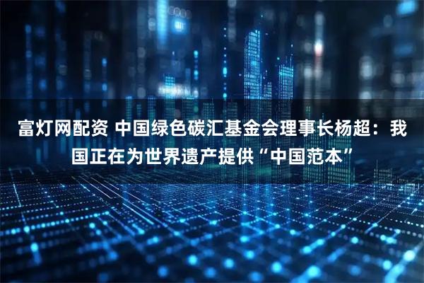 富灯网配资 中国绿色碳汇基金会理事长杨超：我国正在为世界遗产提供“中国范本”